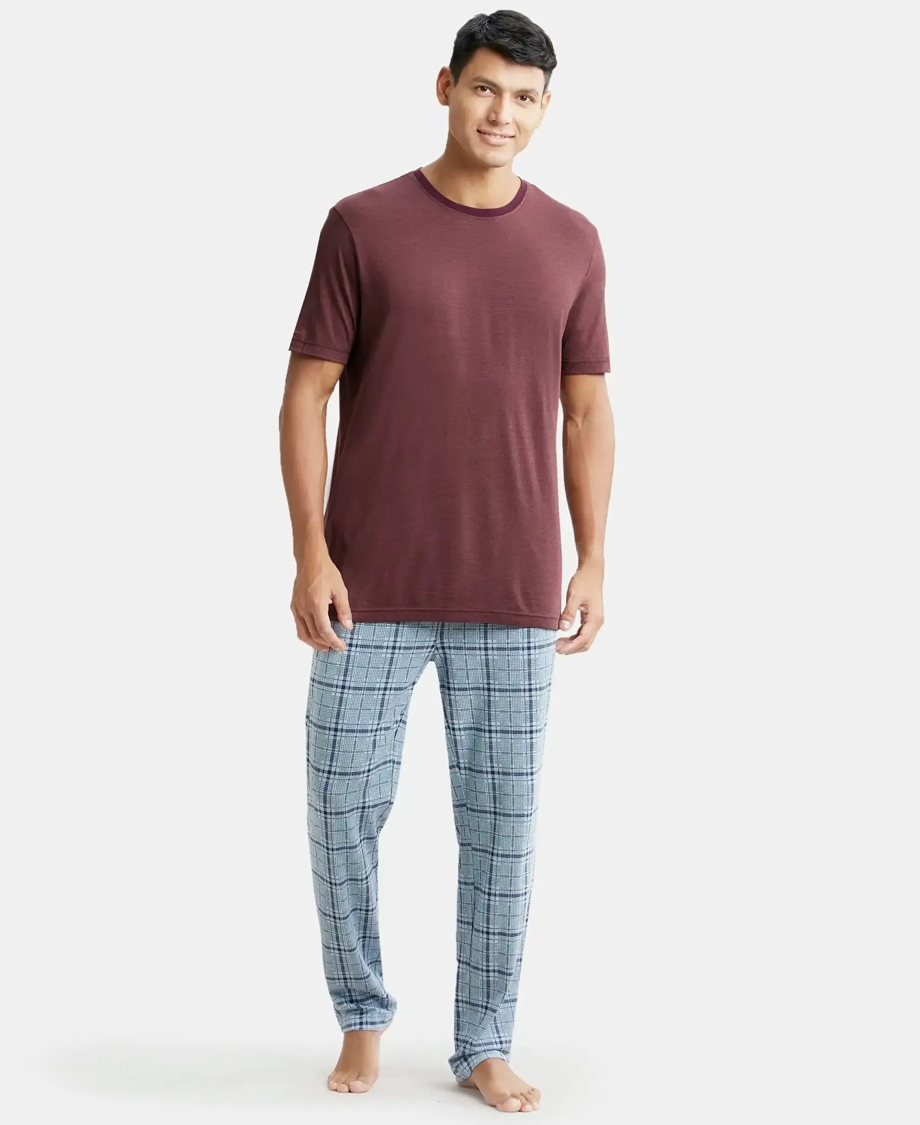 Tencel Micro Modal And Combed Cotton Blend Round Neck Half Sleeve T-Shirt - Wine tasting & Maroon