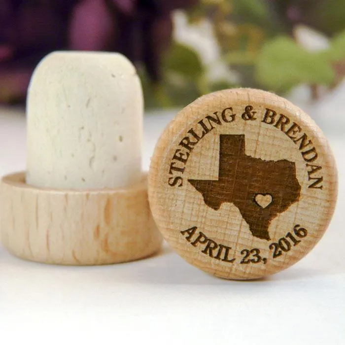 Texas Personalized Wine Corks, Premium Texas Wedding Favors