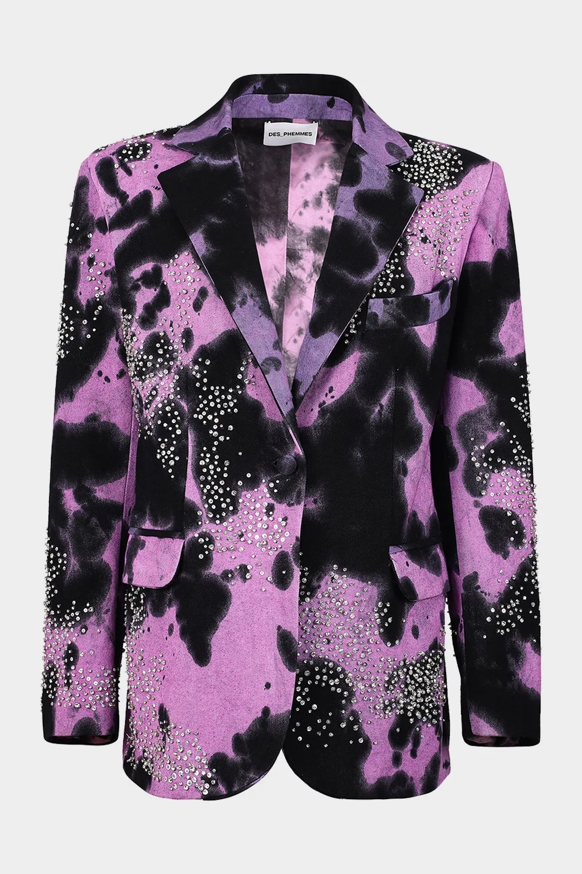 Tie Dye Embroidered Denim Blazer in Lavander Black