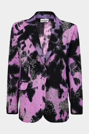 Tie Dye Embroidered Denim Blazer in Lavander Black