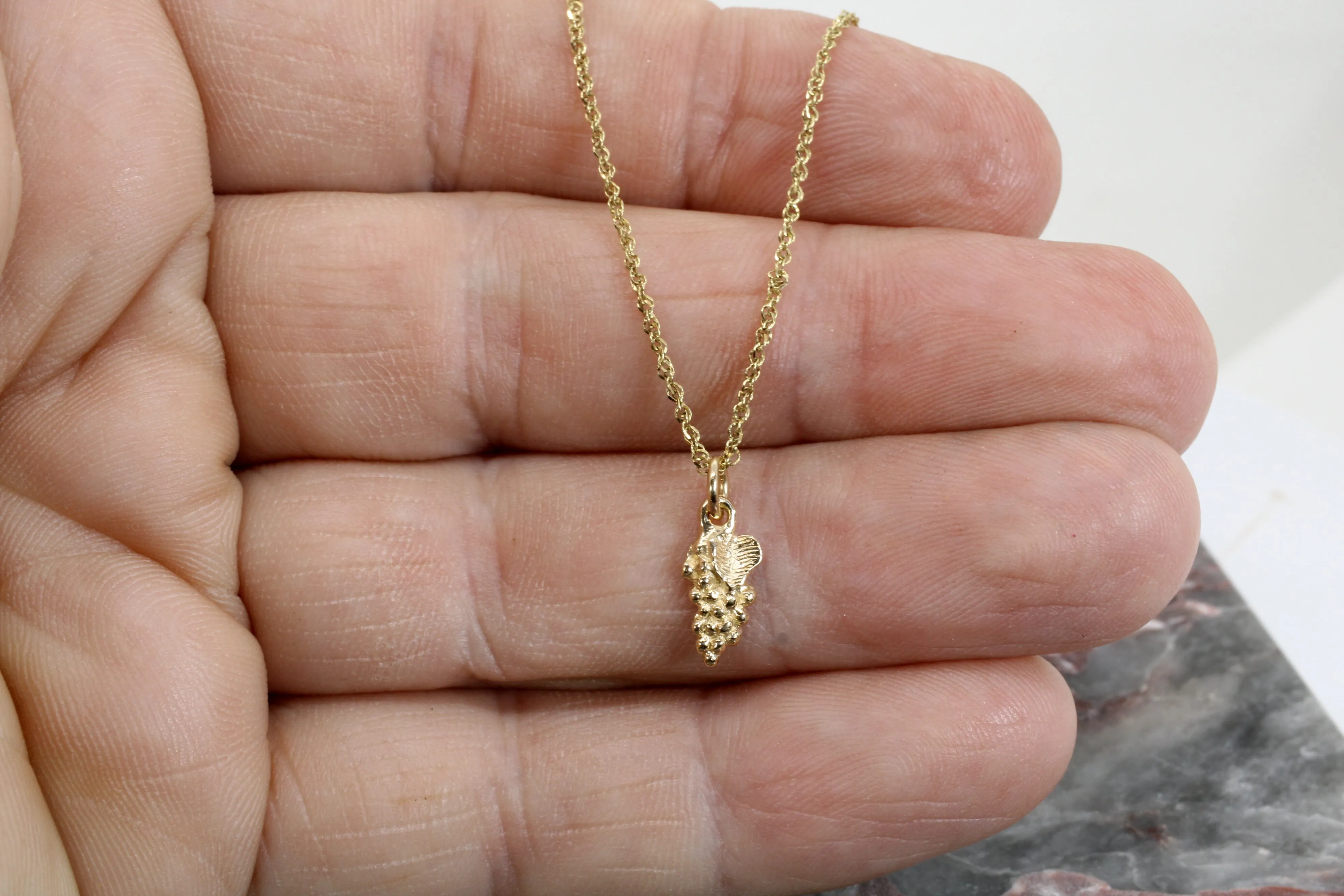 Tiny Gold Grape Cluster Necklace made in solid 14kt gold for her