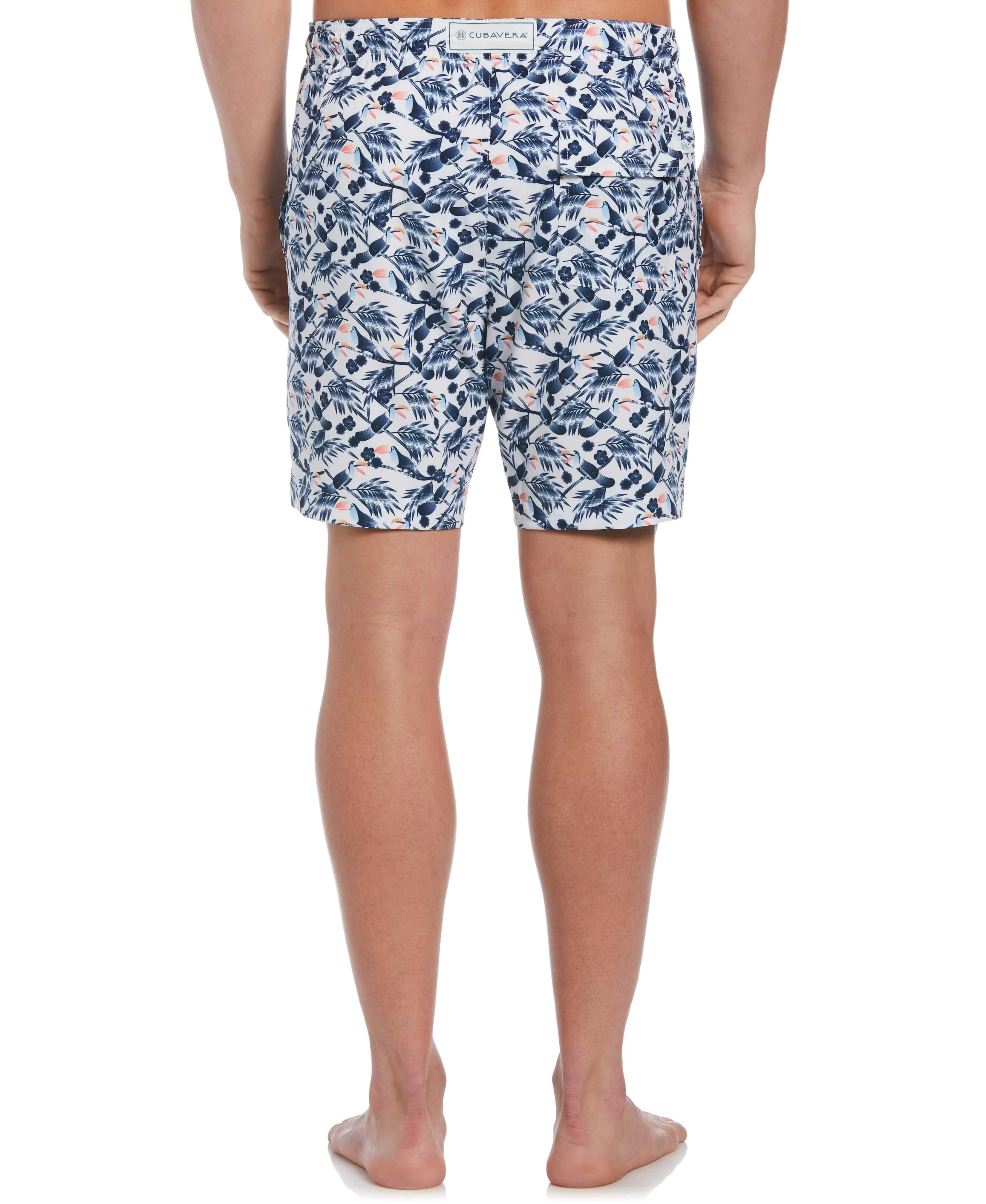 Tropical Leaf Toucan Print Swim Trunks