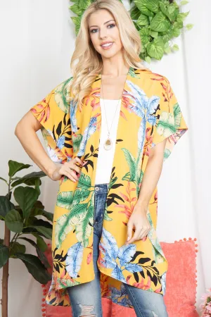 TROPICAL LEAVES OPEN FRONT KIMONO