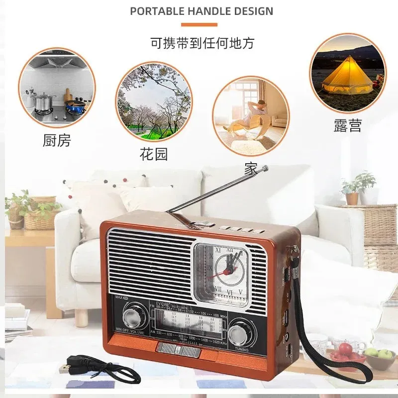 USB Solar Energy Portable Retro FM Radio With Bluetooth Wireless Speaker