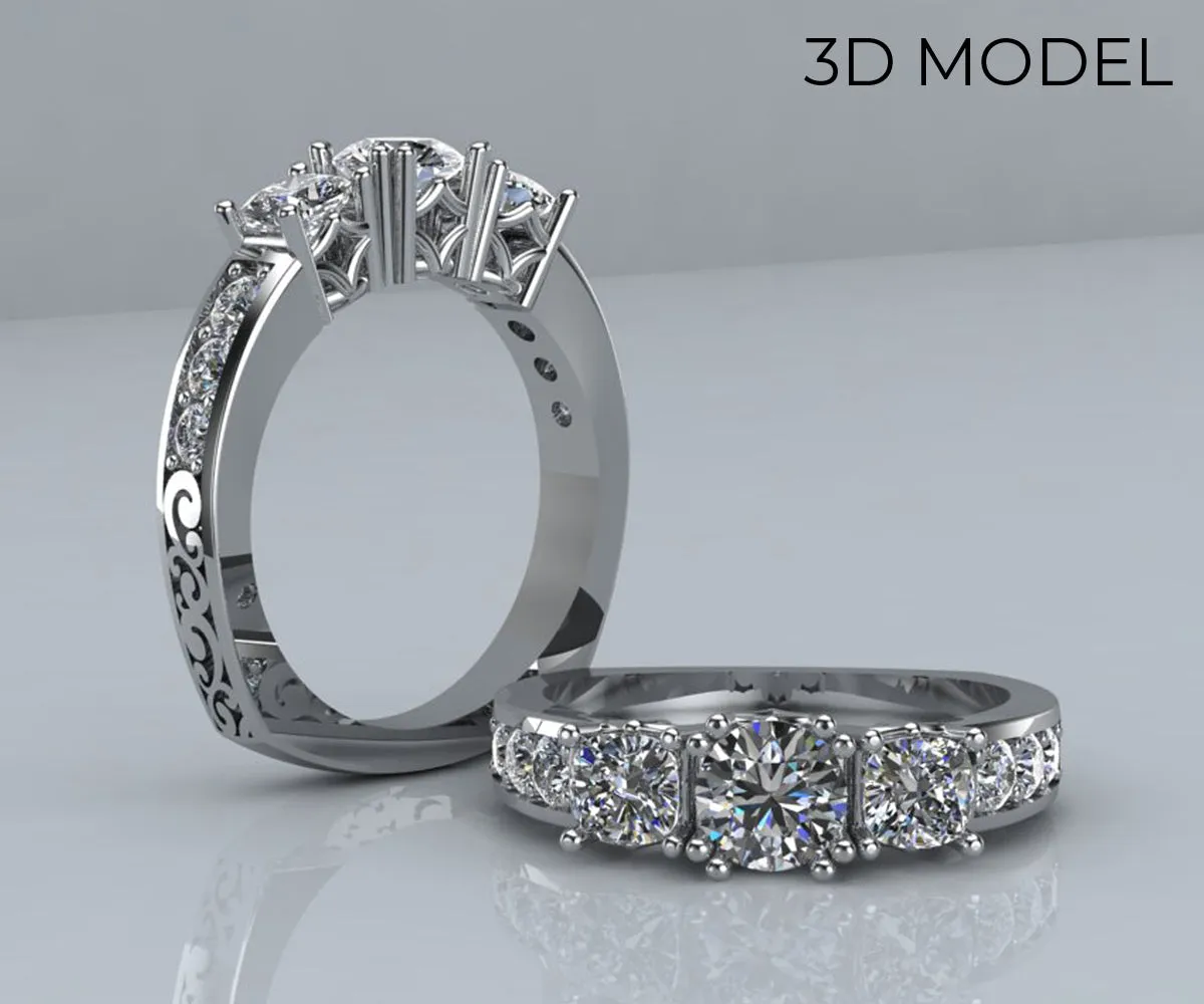 Vintage Cushion Diamond Engraved Wedding Ring