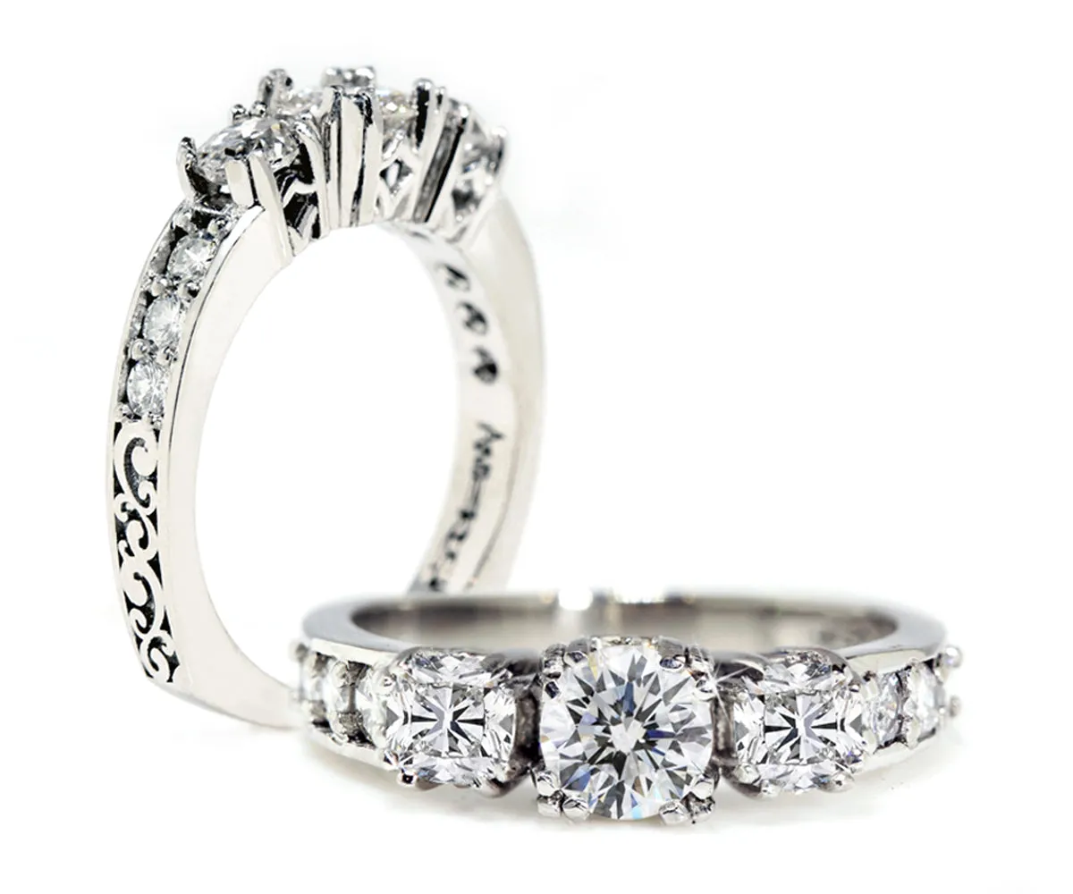 Vintage Cushion Diamond Engraved Wedding Ring
