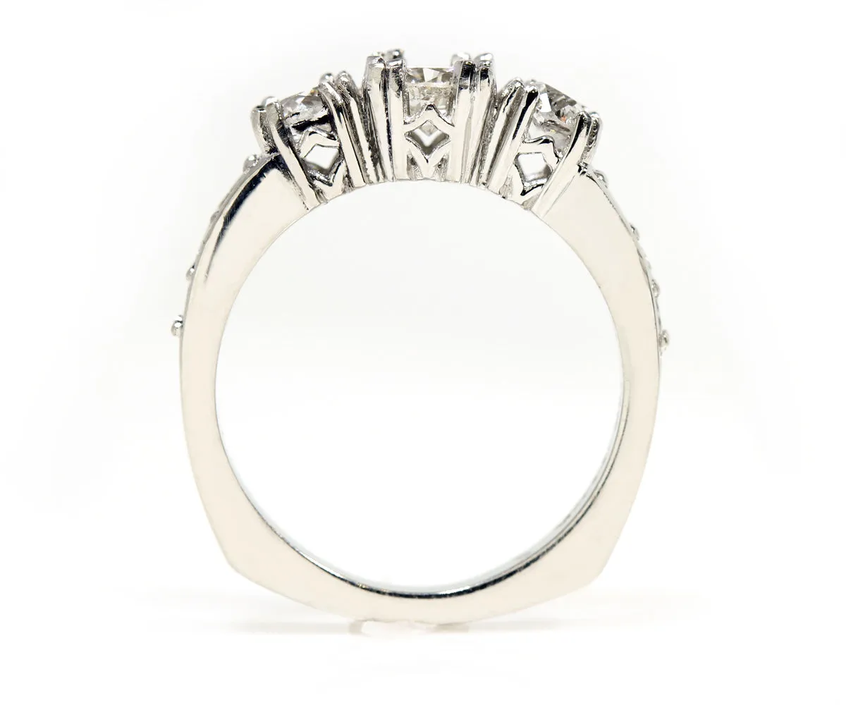 Vintage Cushion Diamond Engraved Wedding Ring
