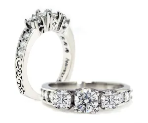 Vintage Cushion Diamond Engraved Wedding Ring