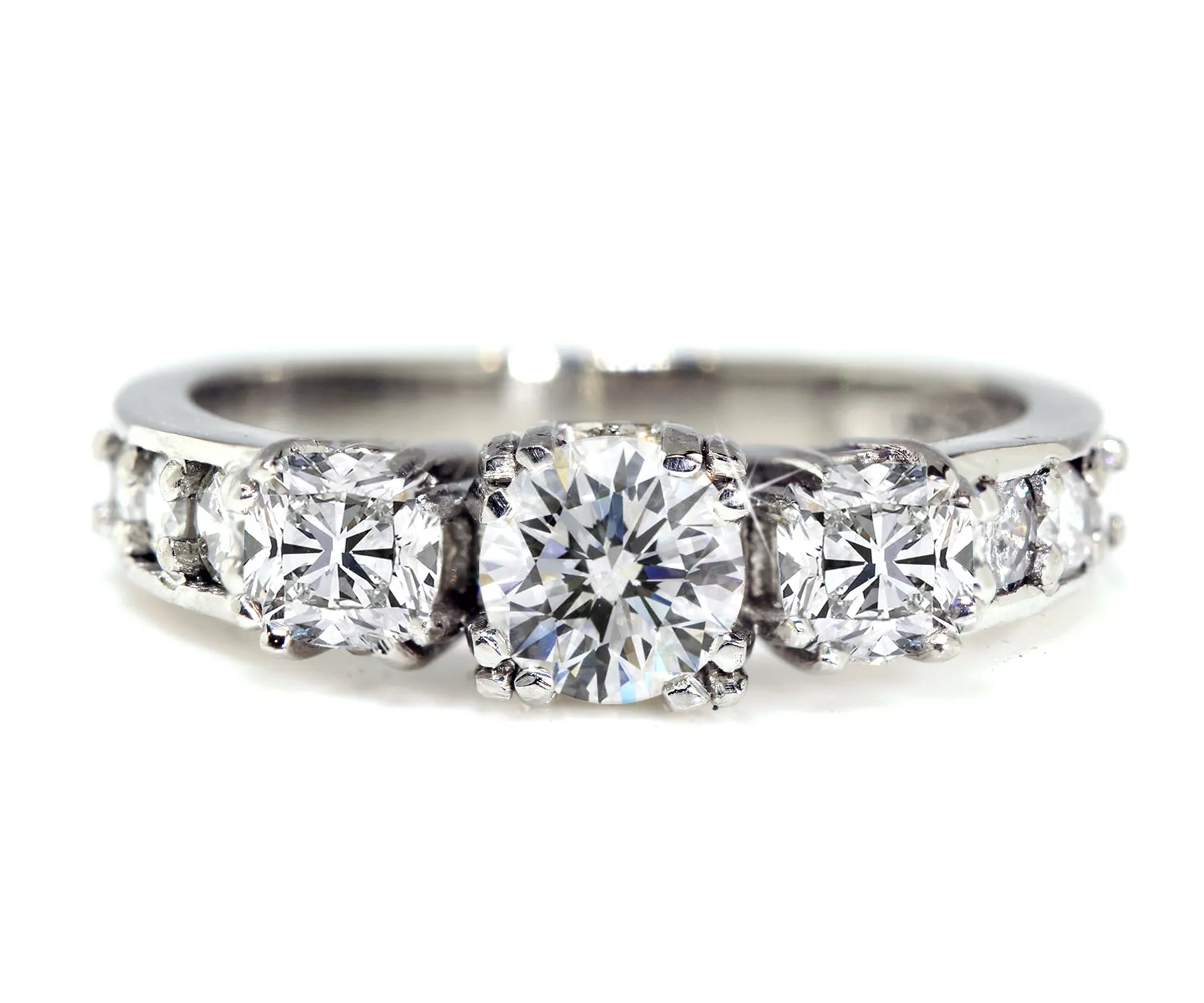 Vintage Cushion Diamond Engraved Wedding Ring