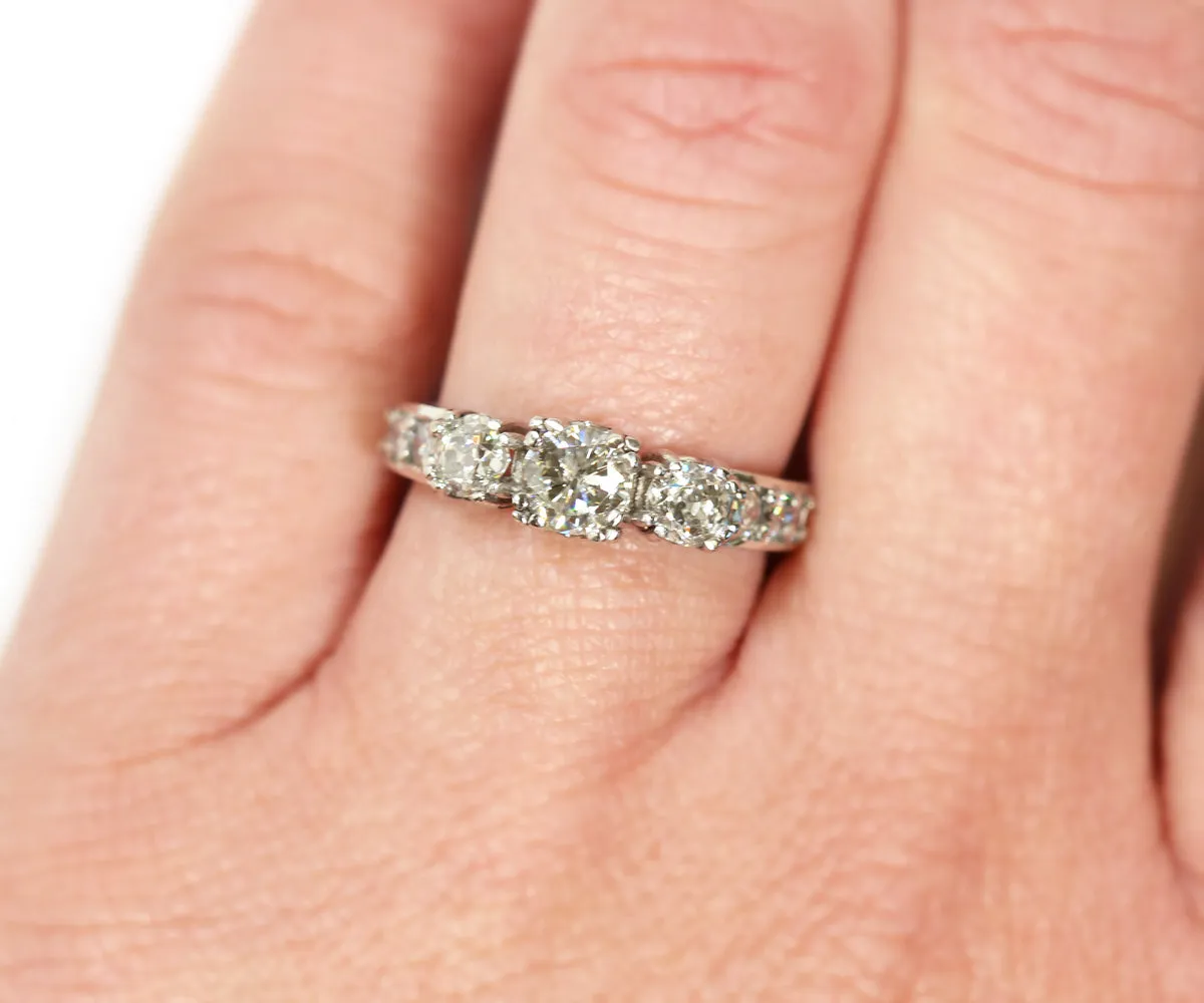 Vintage Cushion Diamond Engraved Wedding Ring