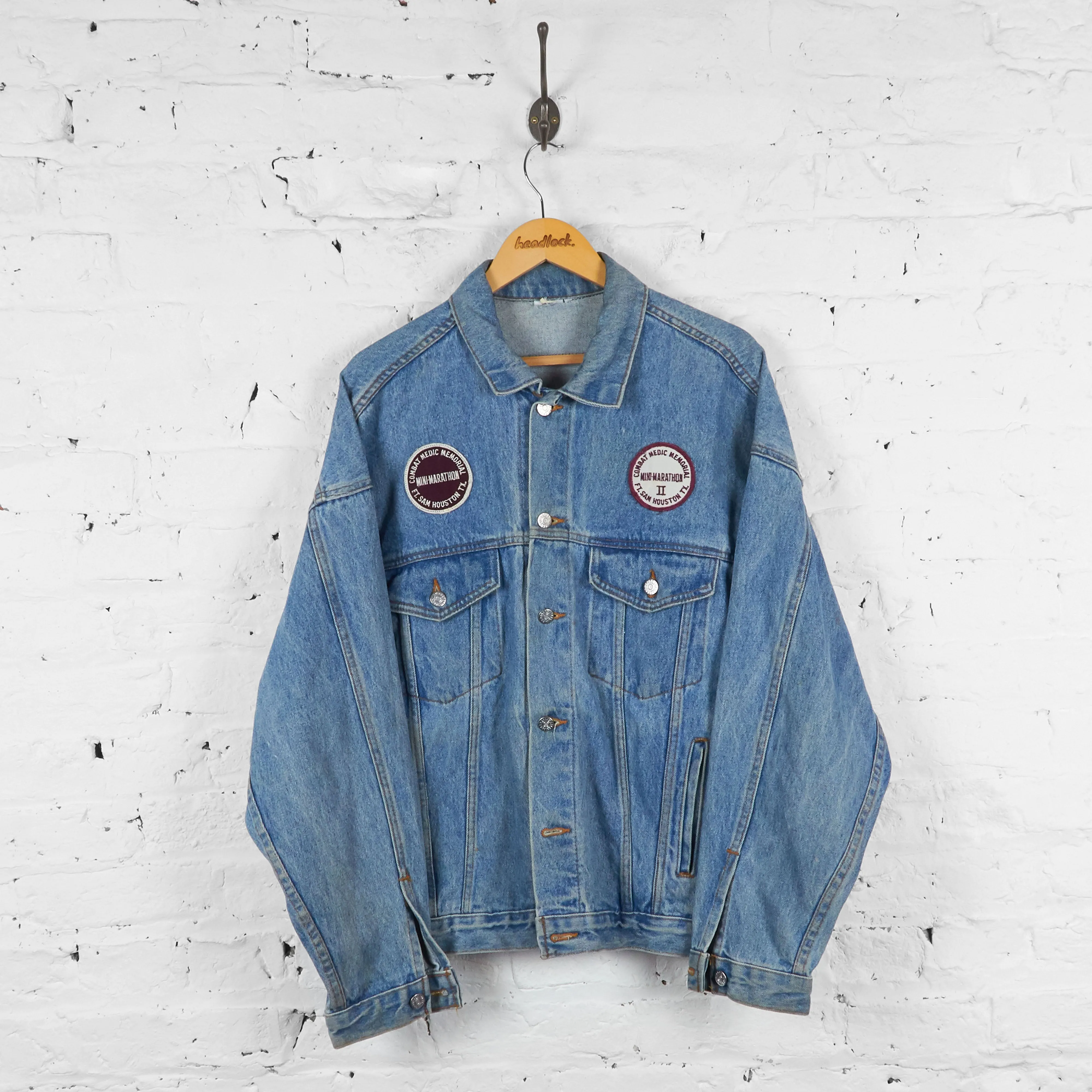 Vintage Embossed Denim Jacket - Blue - L