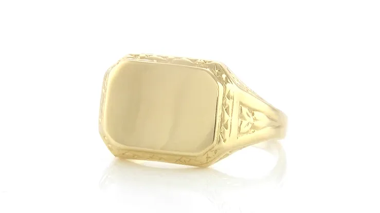 Vintage Style Victorian Rectangle Seal Signet Ring for Men in 14 Karat Yellow Gold