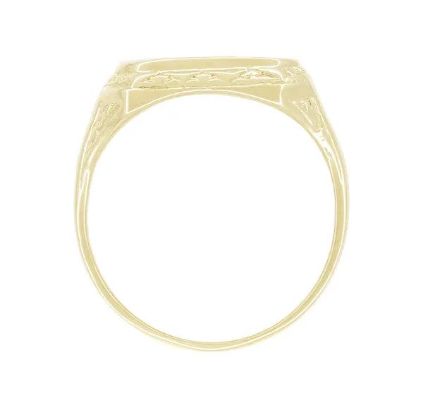 Vintage Style Victorian Rectangle Seal Signet Ring for Men in 14 Karat Yellow Gold