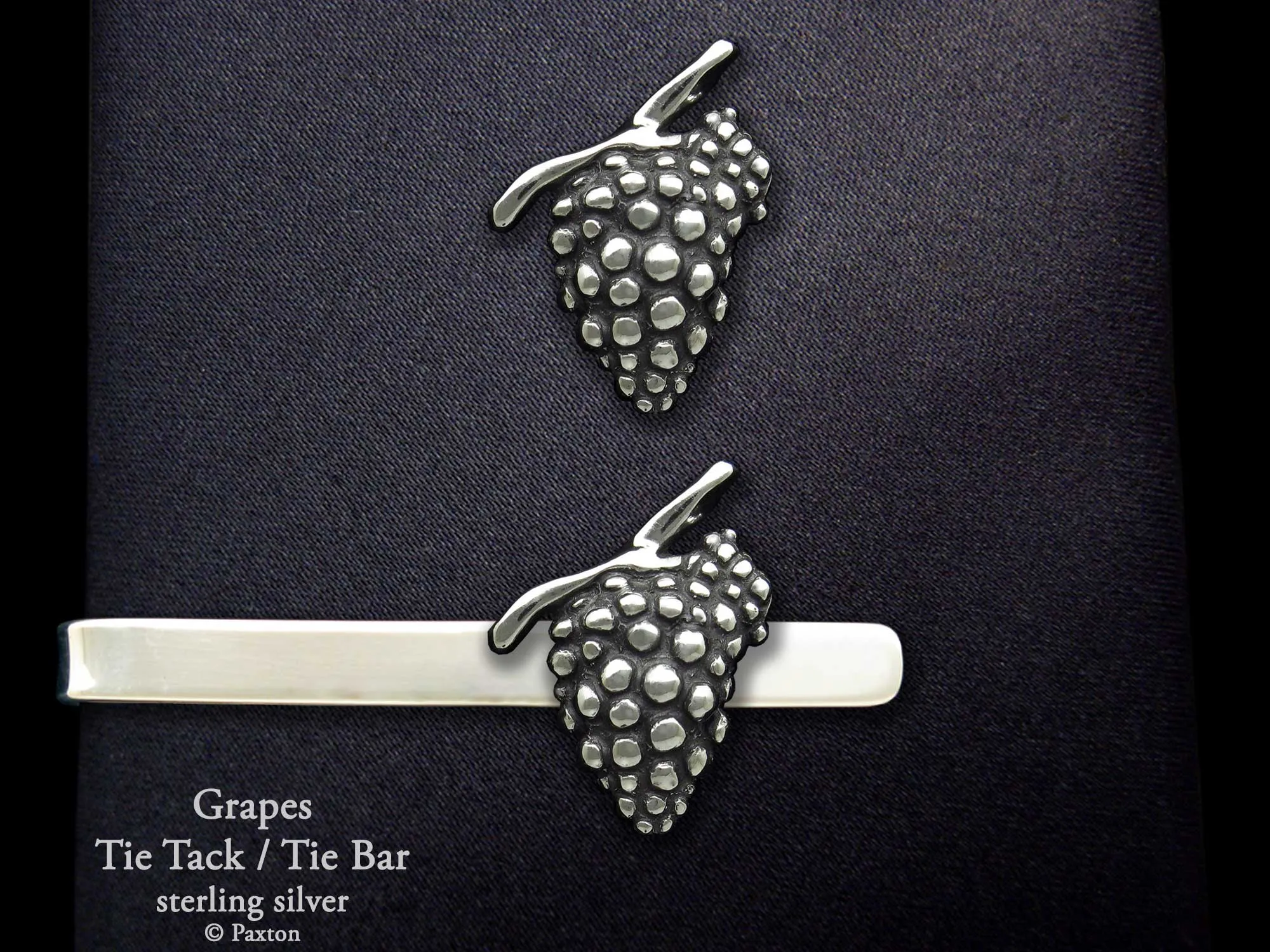 Wine Grapes Tie Tack or Grape Bunch Vine Tie Bar / Tie Clip Sterling Silver