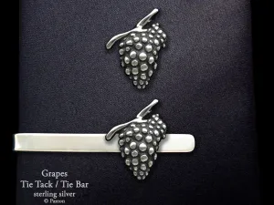 Wine Grapes Tie Tack or Grape Bunch Vine Tie Bar / Tie Clip Sterling Silver