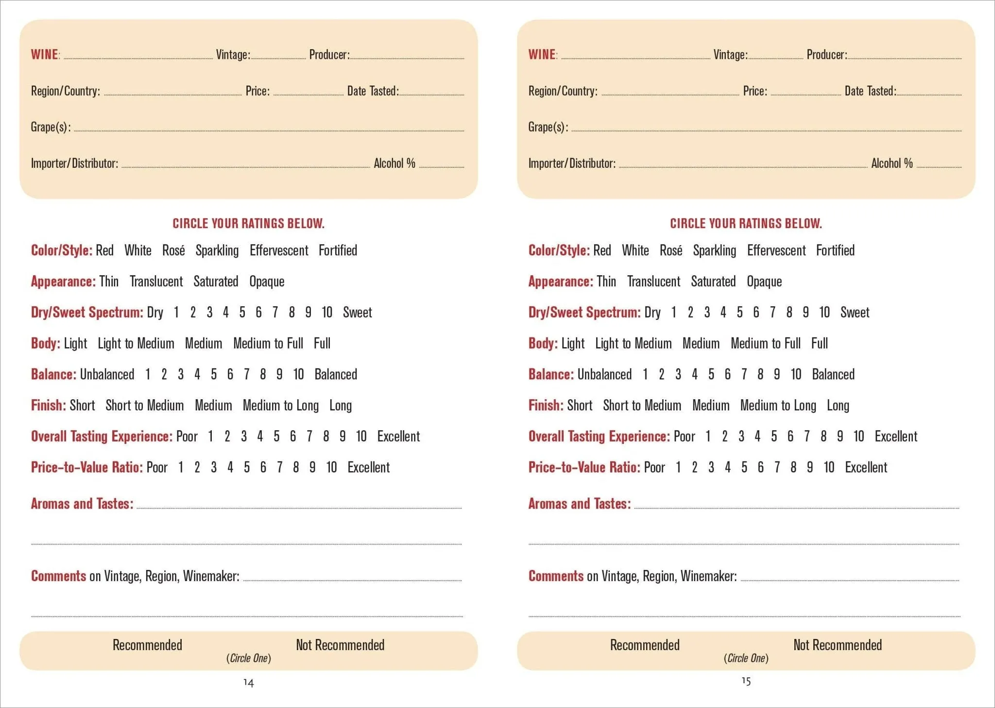 Wine Tasting Journal