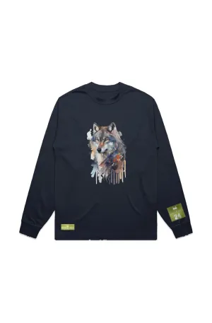 WOLFPACK UNLTD L/S GRAPHIC TEE | SILVER PALE MOON |NAVY BLUE