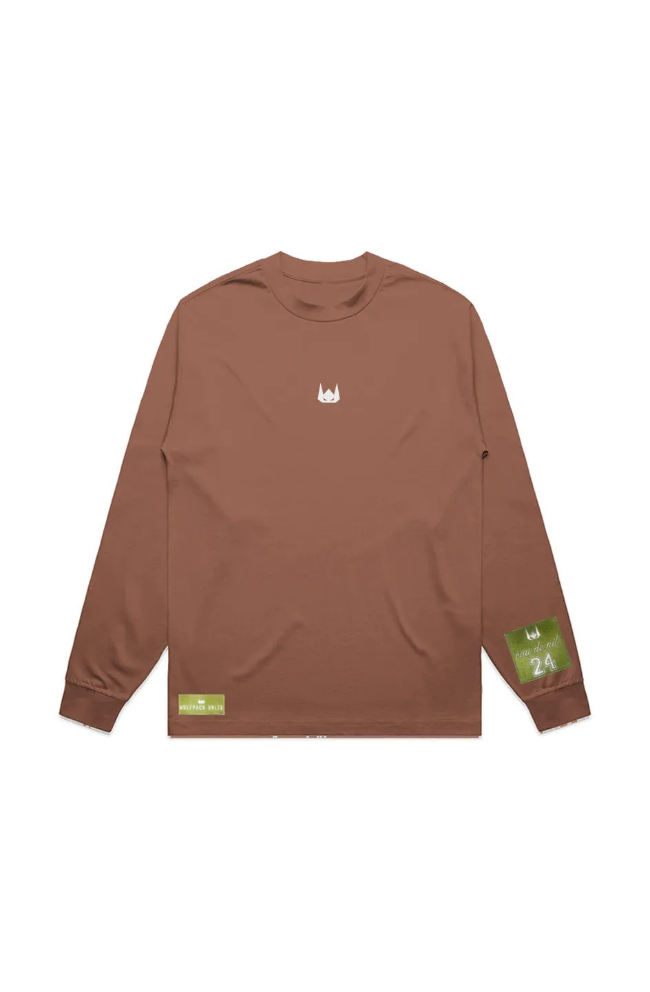 WOLFPACK UNLTD "BOLD STATEMENT" HEAVYWEIGHT OVERSIZED L/S EMBROIDERED TEE | CLAY BROWN