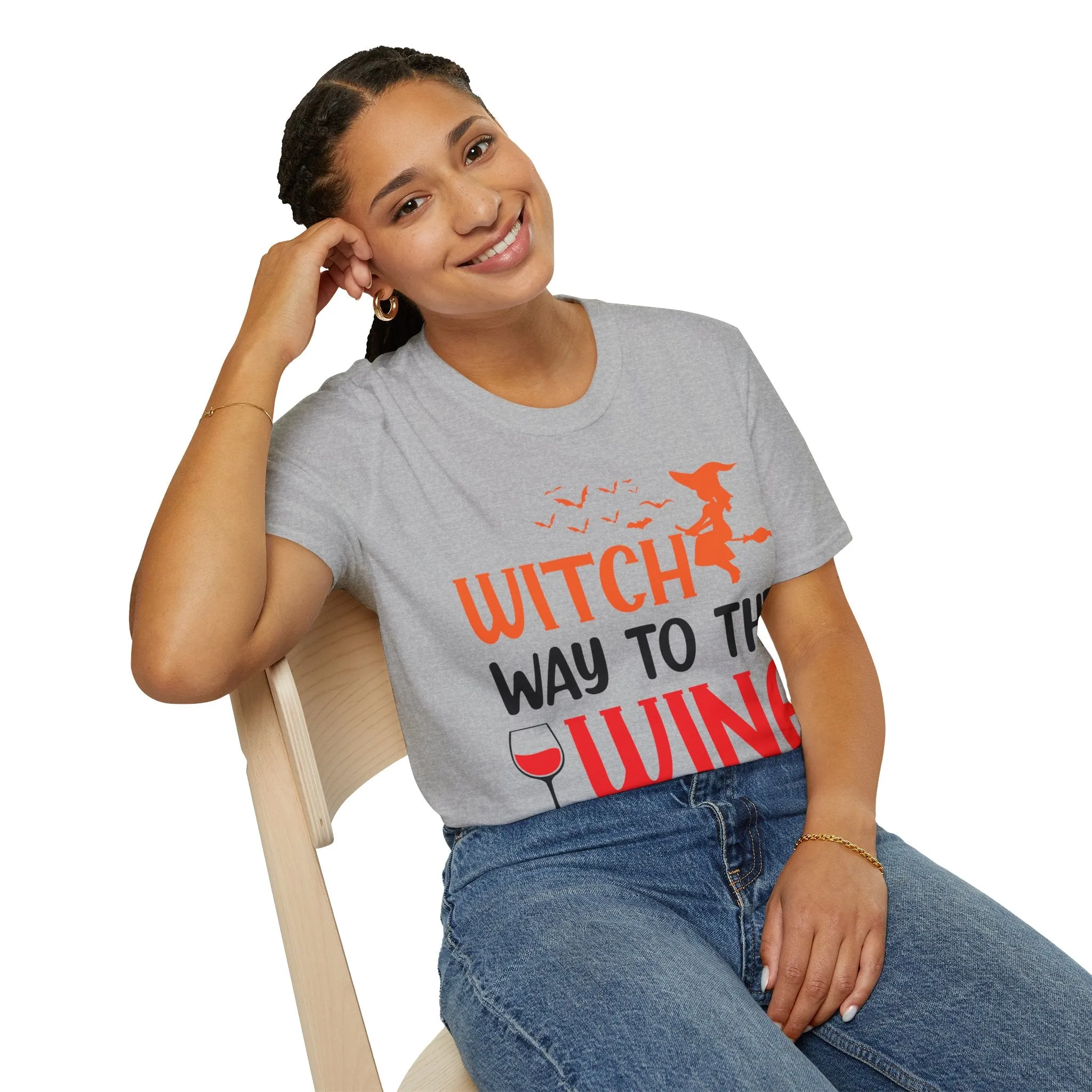 Women's Witch Way To The Wine Funny Wine Drinking Halloween Party T-Shirt