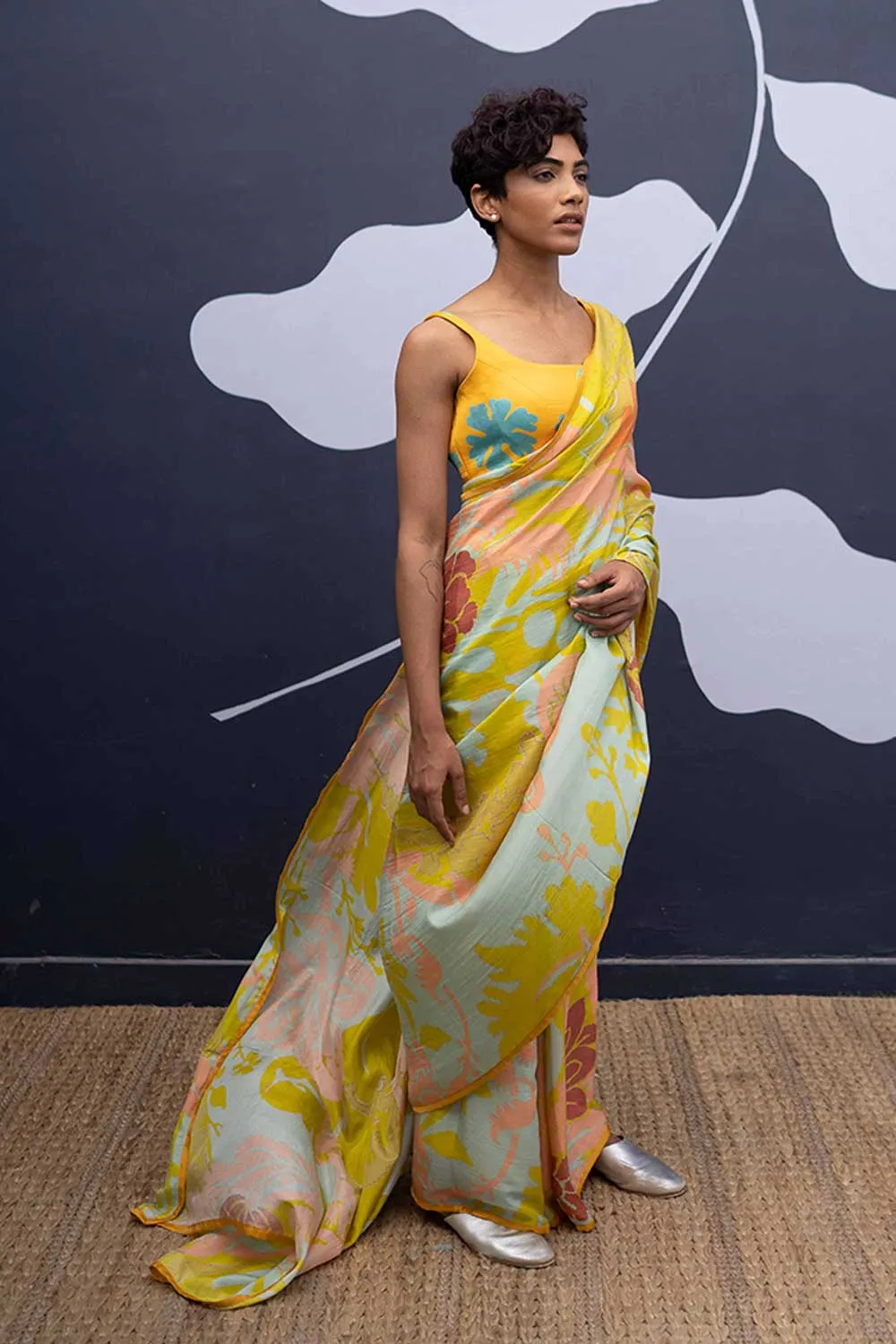 YAM   I   Passeig De Gracia SKYE SAREE 1  (SAREE)  [BLOUSE STITCHED/ UNSTITCHED NOT INCLUDED] PURE HABUTAI SILK MULTI YAMSR20