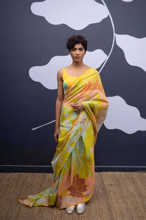 YAM   I   Passeig De Gracia SKYE SAREE 1  (SAREE)  [BLOUSE STITCHED/ UNSTITCHED NOT INCLUDED] PURE HABUTAI SILK MULTI YAMSR20