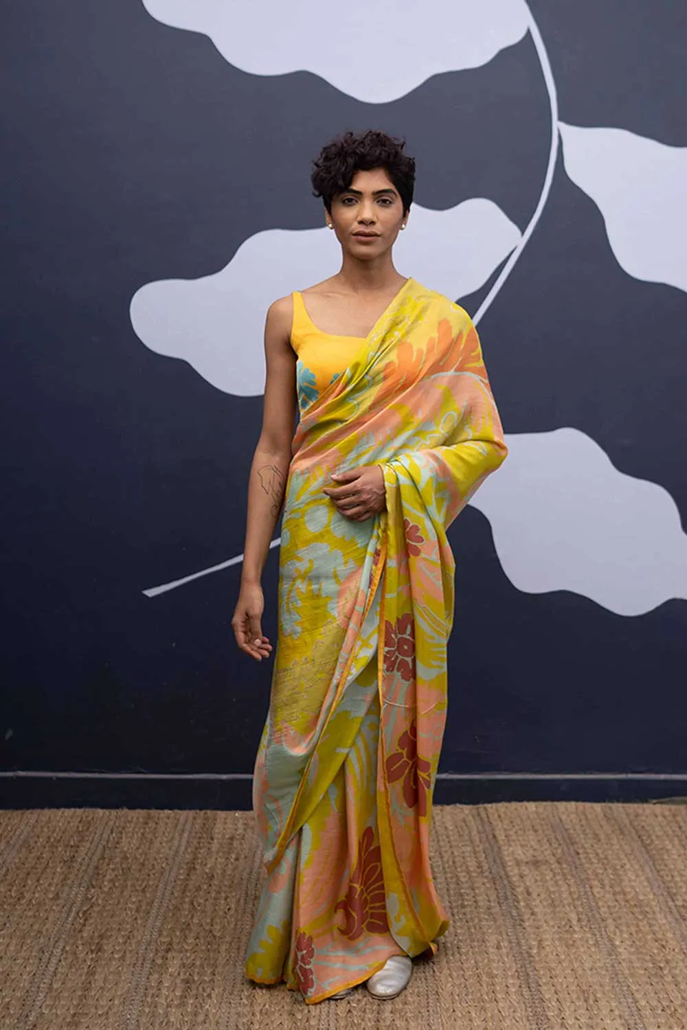 YAM   I   Passeig De Gracia SKYE SAREE 1  (SAREE)  [BLOUSE STITCHED/ UNSTITCHED NOT INCLUDED] PURE HABUTAI SILK MULTI YAMSR20