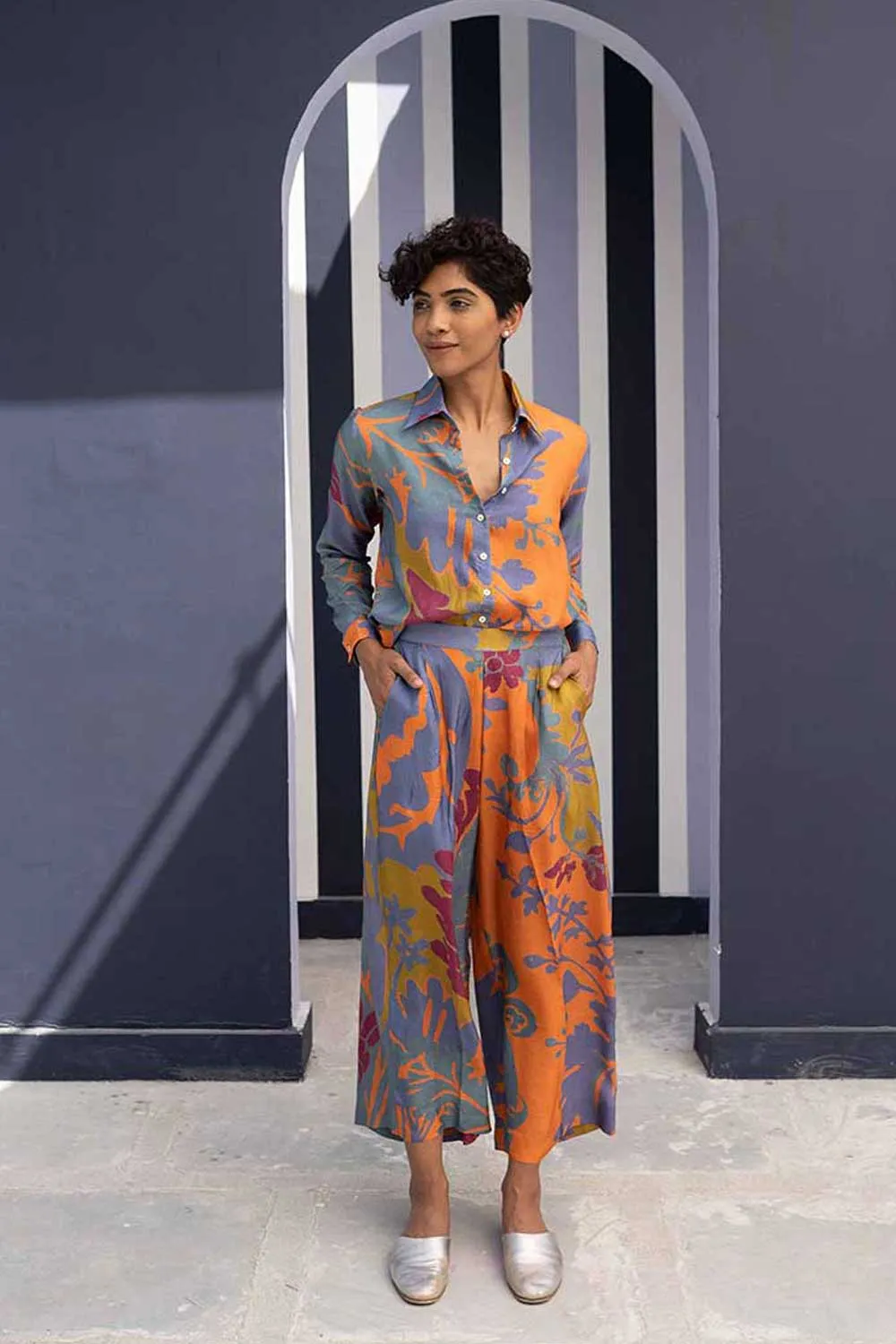 Yam   I   Santillana BORNEO ORANGE CO-ORD 2(SHIRT & PANTS) SILK MULTI YAMBILLIE33