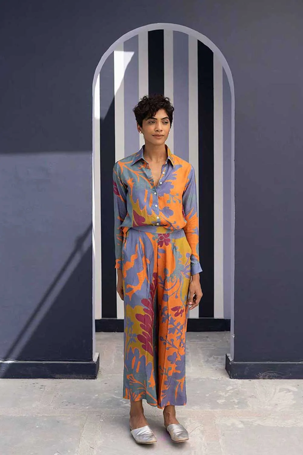 Yam   I   Santillana BORNEO ORANGE CO-ORD 2(SHIRT & PANTS) SILK MULTI YAMBILLIE33