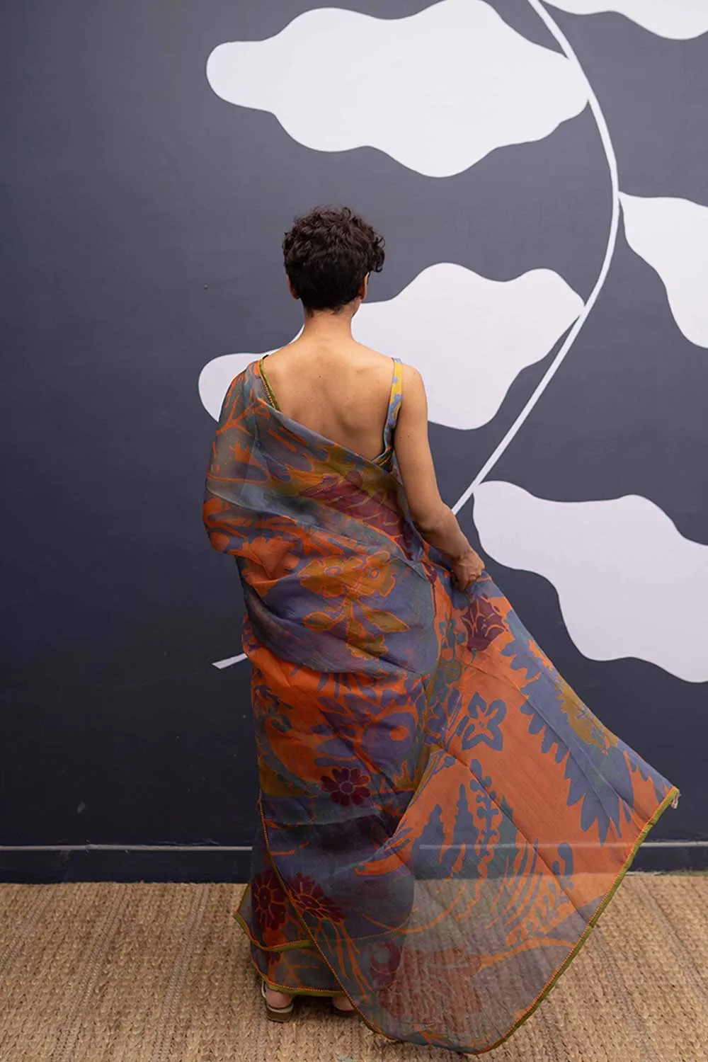 YAM   I   Segovia BORNEO ORANGE SAREE 1  (SAREE)  [BLOUSE STITCHED/ UNSTITCHED NOT INCLUDED] SILK ORGANZA MULTI YAMSR19